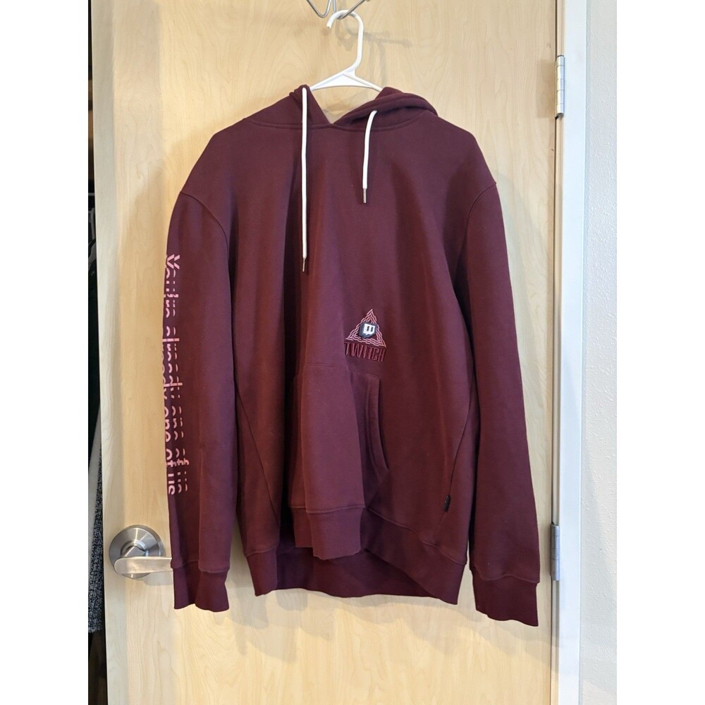 Twitch Hoodie Large Burgundy Graphic Pullover Gaming Streamer Sweatshirt